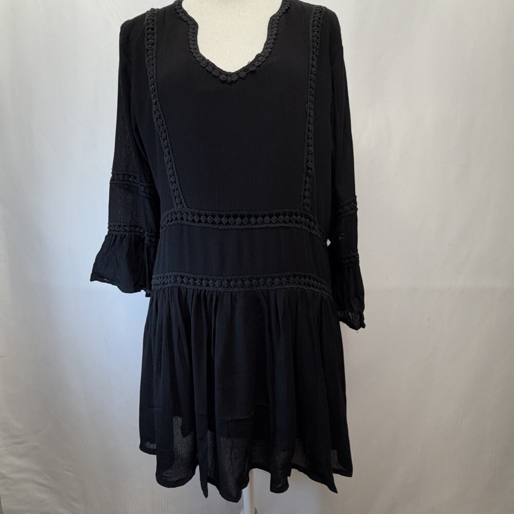 Black Lace Crochet Dress Long‎ Sleeve Size Medium